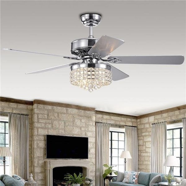 Warehouse Of Tiffany CFL-8358REMO-CH 52 in. Letta Indoor Remote Controlled Ceiling Fan with Light Kit; Chrome CFL-8358REMO/CH - main